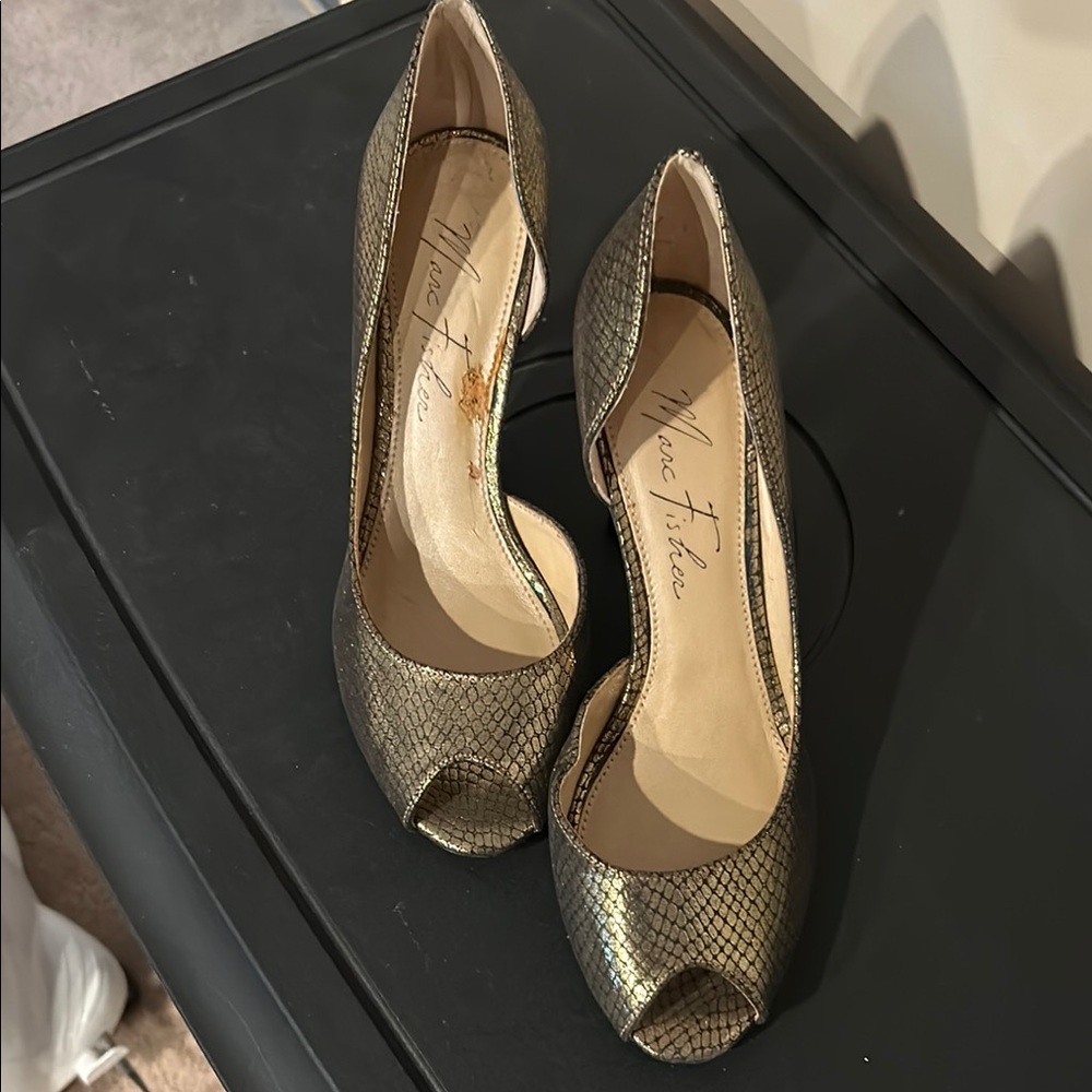 Marc Fisher Gold Peep Toe Heels